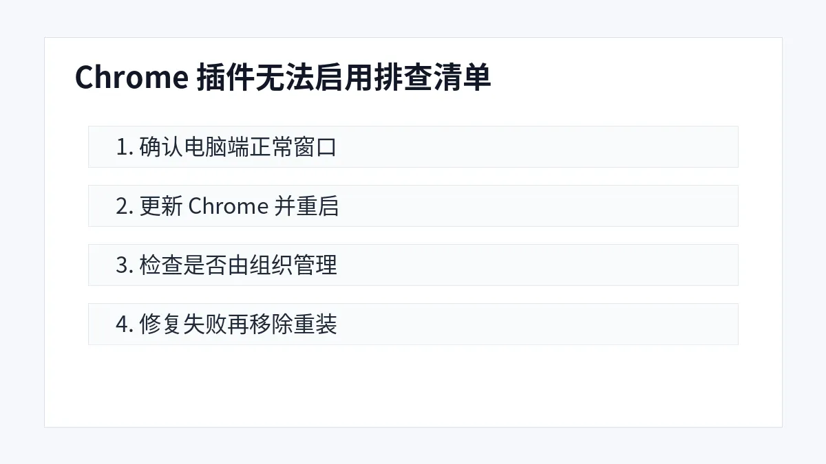 Chrome 插件无法启用时更新浏览器检查管理策略修复或重装的清单图
